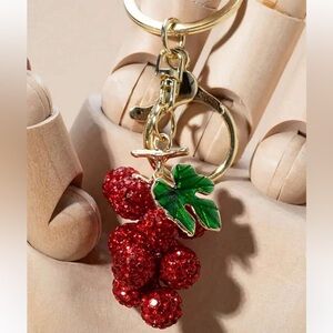 Christmas Holly, red rhinestone, mini bag charm